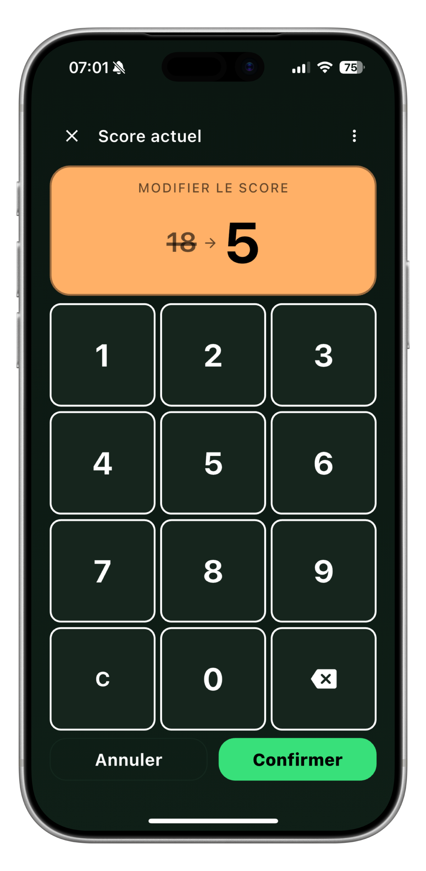 OuiScore app showing score history and game summary